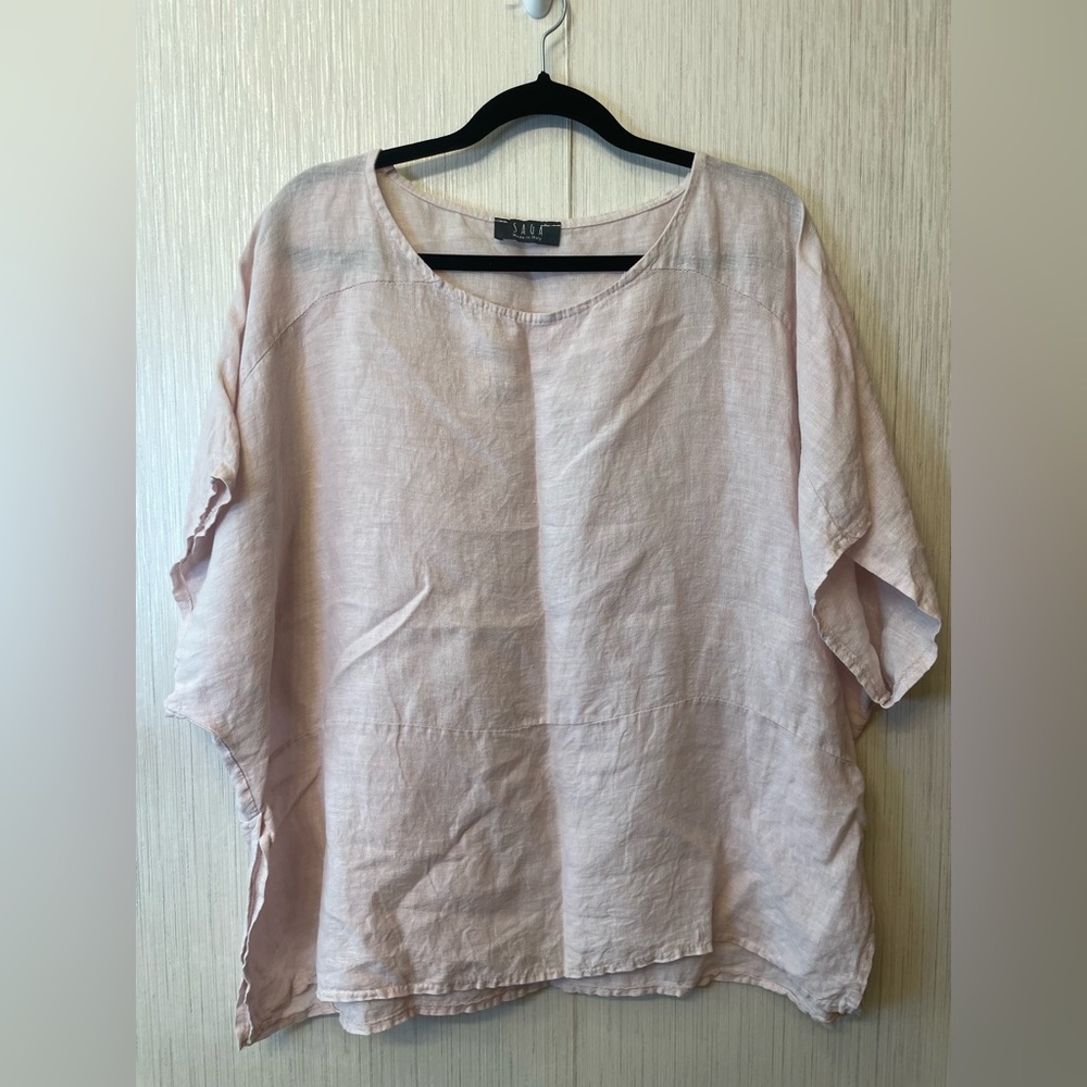 Saga 100% Linen Top Made in Italy Oversized Tunic Blouse Baby Pink